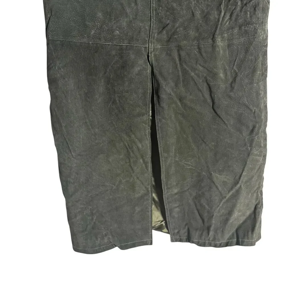 BlankNYC Hunter Green Retro Suede Leather Front Slit Pencil Midi Skirt Size 27 - Picture 9 of 16